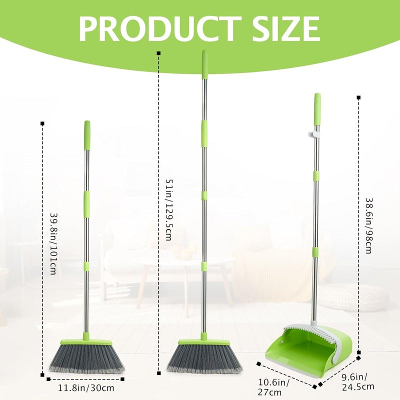 XXFLOWER Broom and Dustpan Set, Dustpans with Broom Combo for Home, Heavy Dust Broom and Dustpan Combo, Long Handle Dust Pan and Broom Set for Kitchen, Office, Pet Hair(Gray Green) - Image 2